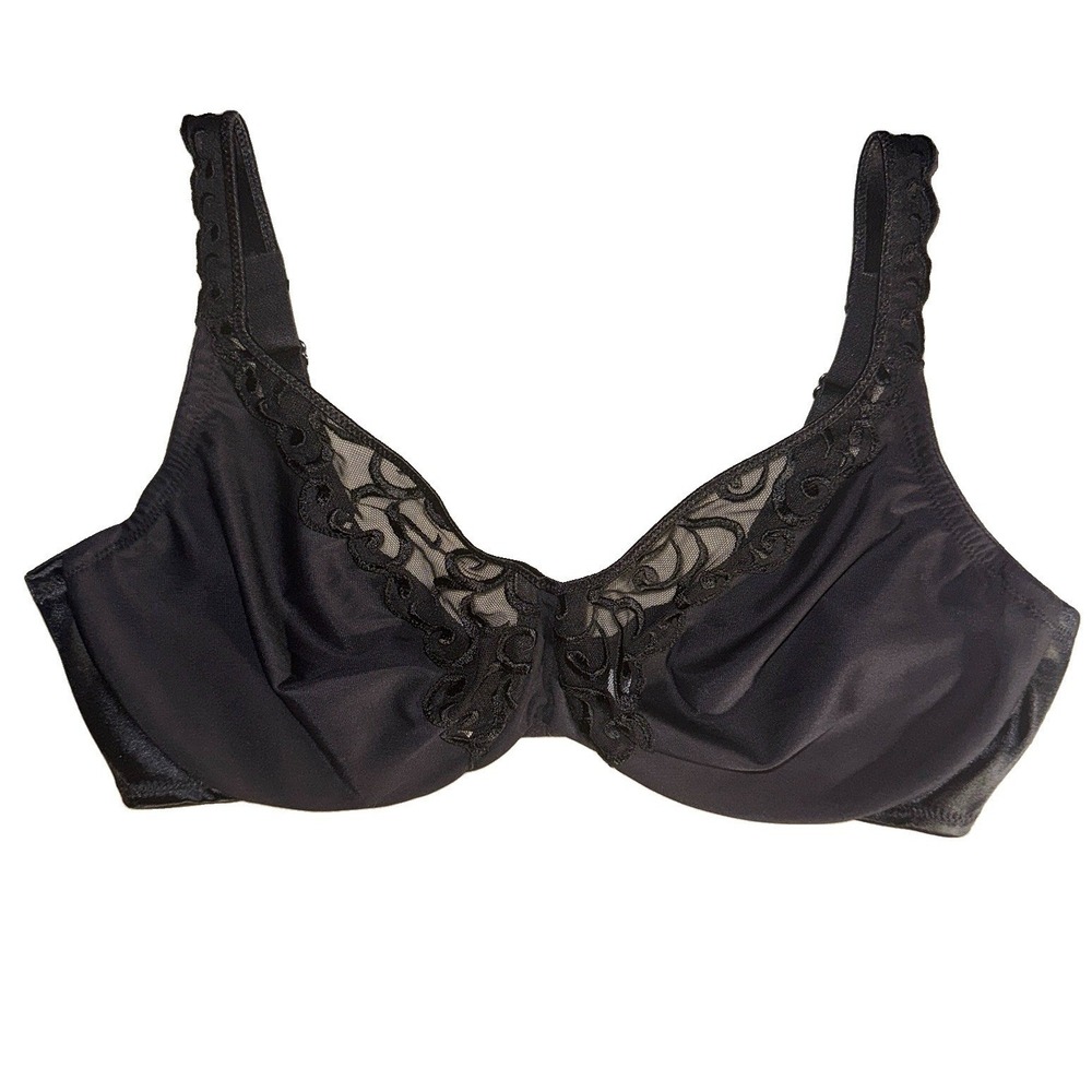 Lilyette by Bali Minimizer Underwire Bra Black 40D Lace Details Mesh Trim M0427